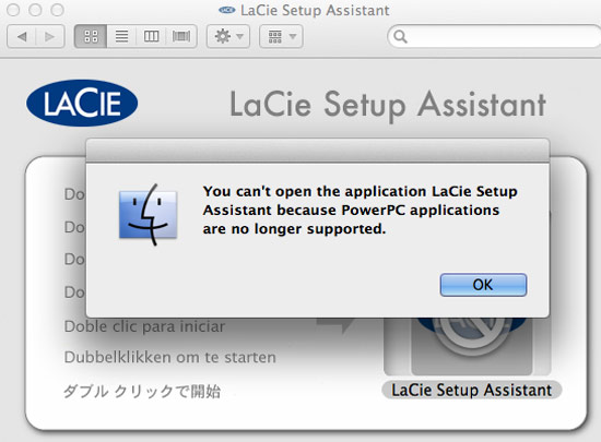 LaCie Setup Assistant, mensaje de error bajo Lion